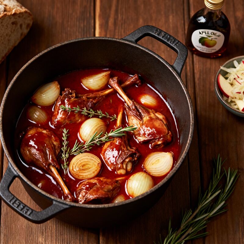 Stifado mit Kaninchen und BERGICO unserem Apfelbalsamico